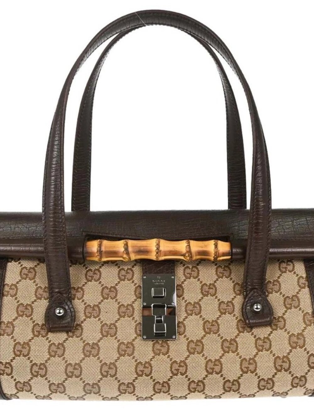 Gucci Brown GG Canvas Bamboo Handbag 111713 002058 198330